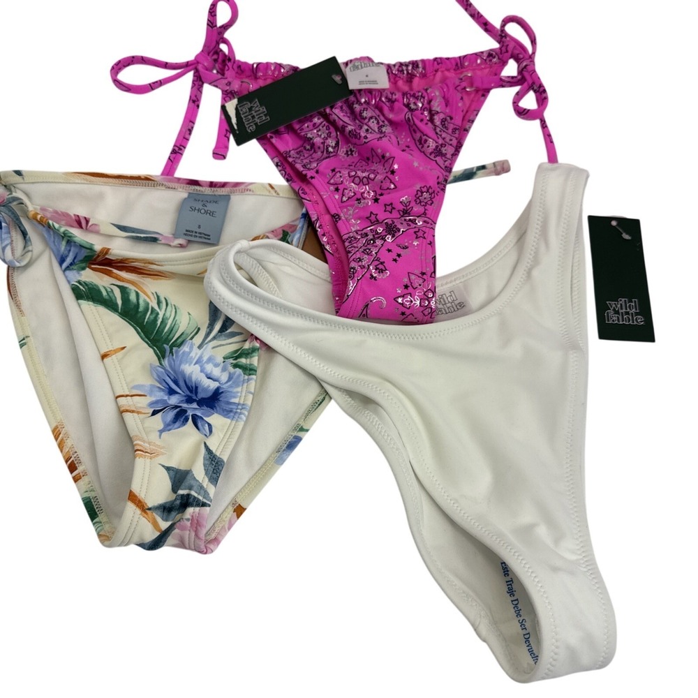 NWT Target Bikini Bottom Bundle Lot of 3 Size Small Blue‎ Floral Pink White #92
